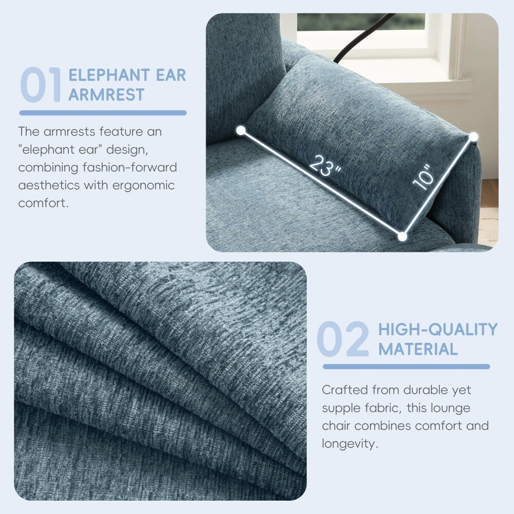 Canapé simple en chenille de 38 pouces avec pouf de rangement, chargeur USB, poches de rangement latérales et accoudoirs en forme de coussin