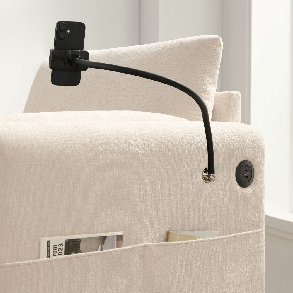 Canapé simple en chenille de 38 pouces avec pouf de rangement, chargeur USB, poches de rangement latérales et accoudoirs en forme de coussin