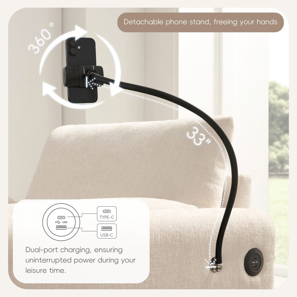 Canapé simple en chenille de 38 pouces avec pouf de rangement, chargeur USB, poches de rangement latérales et accoudoirs en forme de coussin