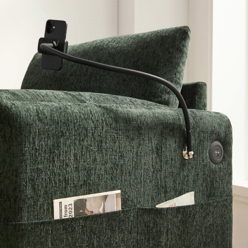 Canapé simple en chenille de 38 pouces avec pouf de rangement, chargeur USB, poches de rangement latérales et accoudoirs en forme de coussin