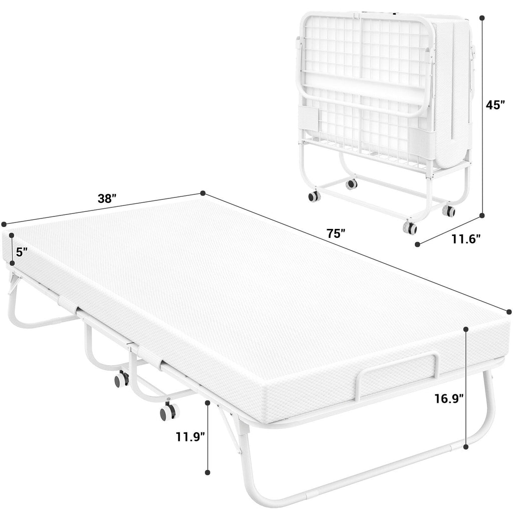 Lit pliant 38'' avec matelas, lit pliable portable avec housse de rangement