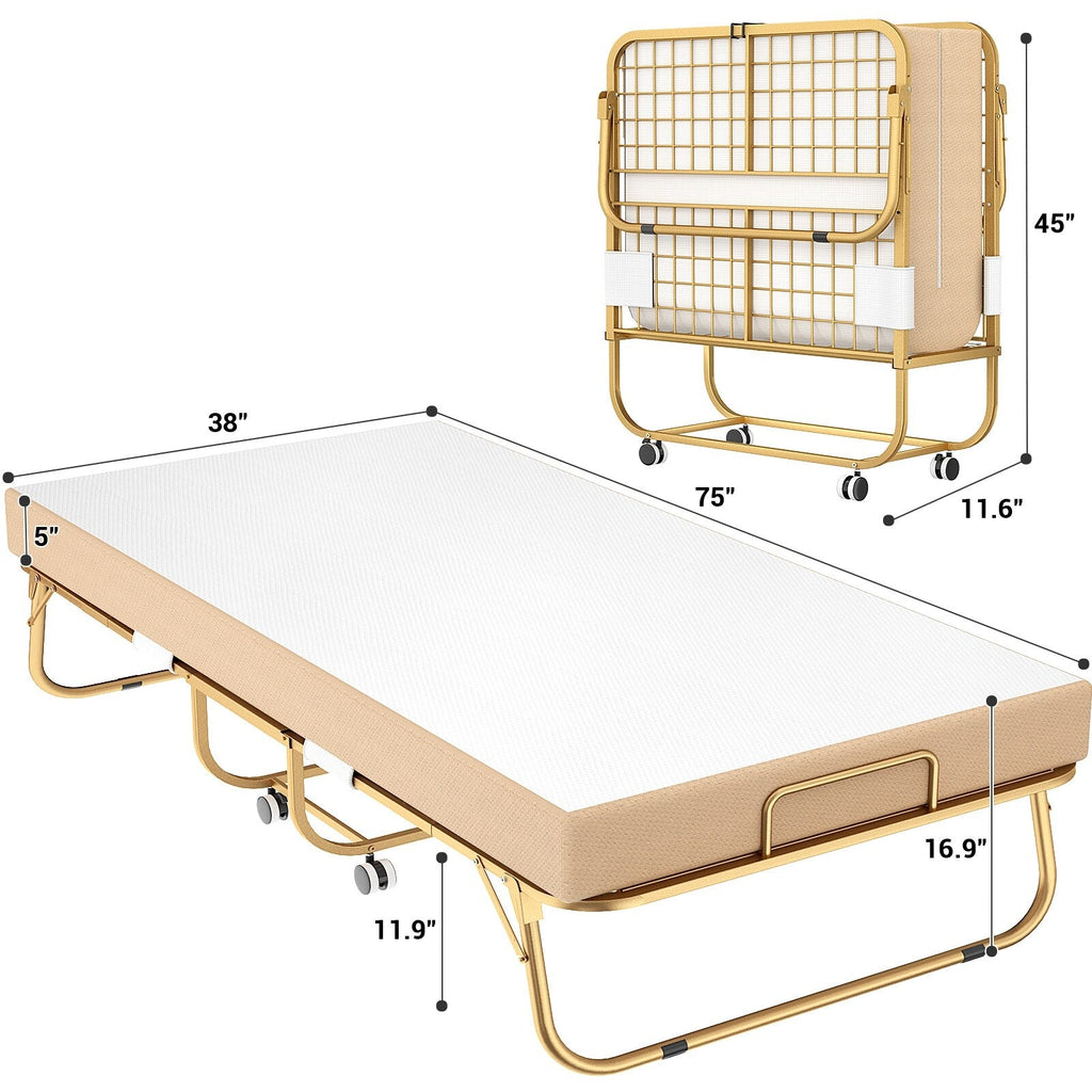 Lit pliant 38'' avec matelas, lit pliable portable avec housse de rangement