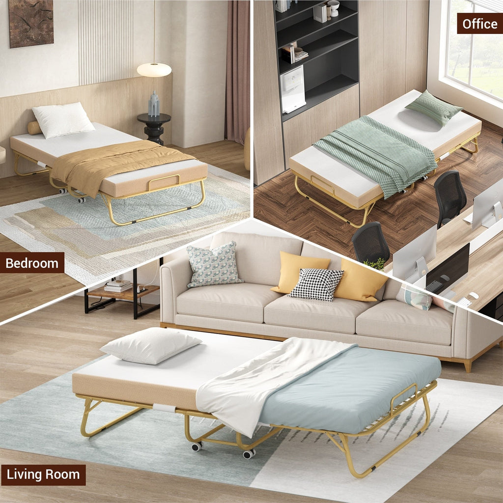 Lit pliant 38'' avec matelas, lit pliable portable avec housse de rangement