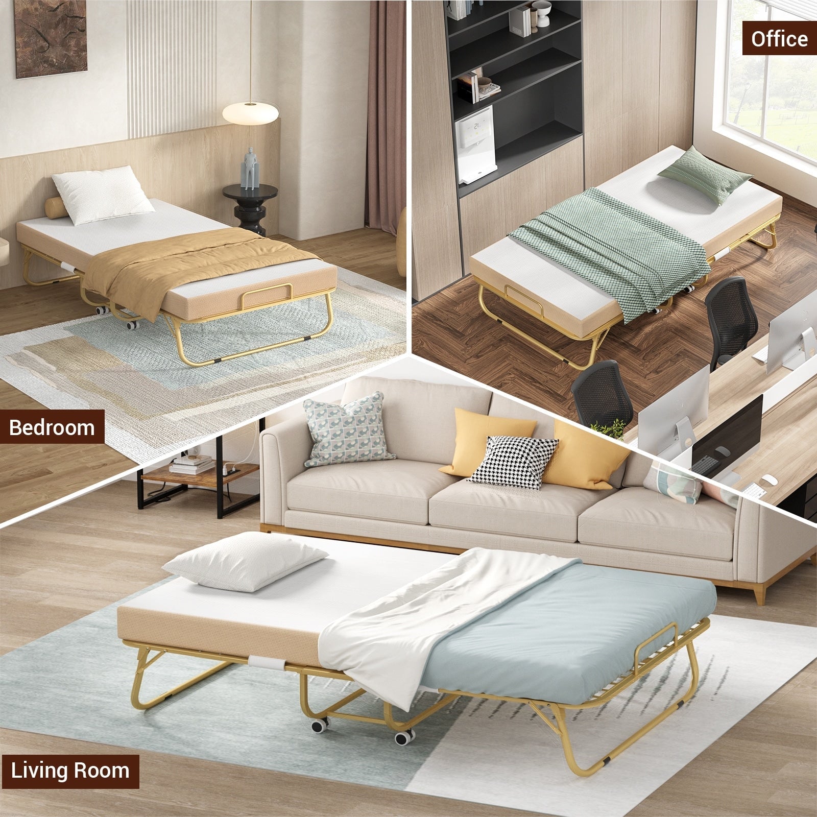 Lit pliant 38'' avec matelas, lit pliable portable avec housse de rangement