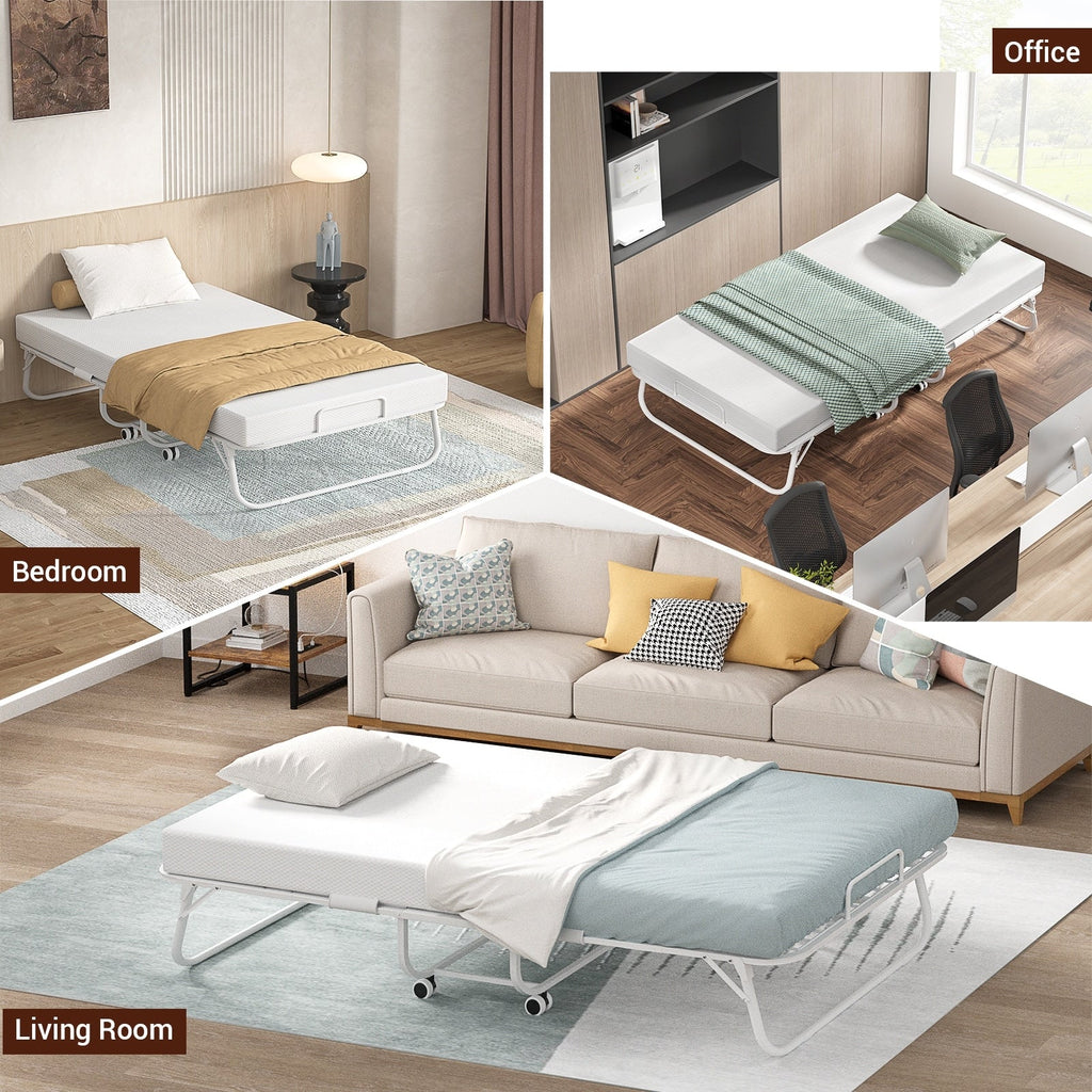 Lit pliant 38'' avec matelas, lit pliable portable avec housse de rangement