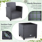 Ensemble de 3 meubles de patio en osier pour balcon avec housses de coussin