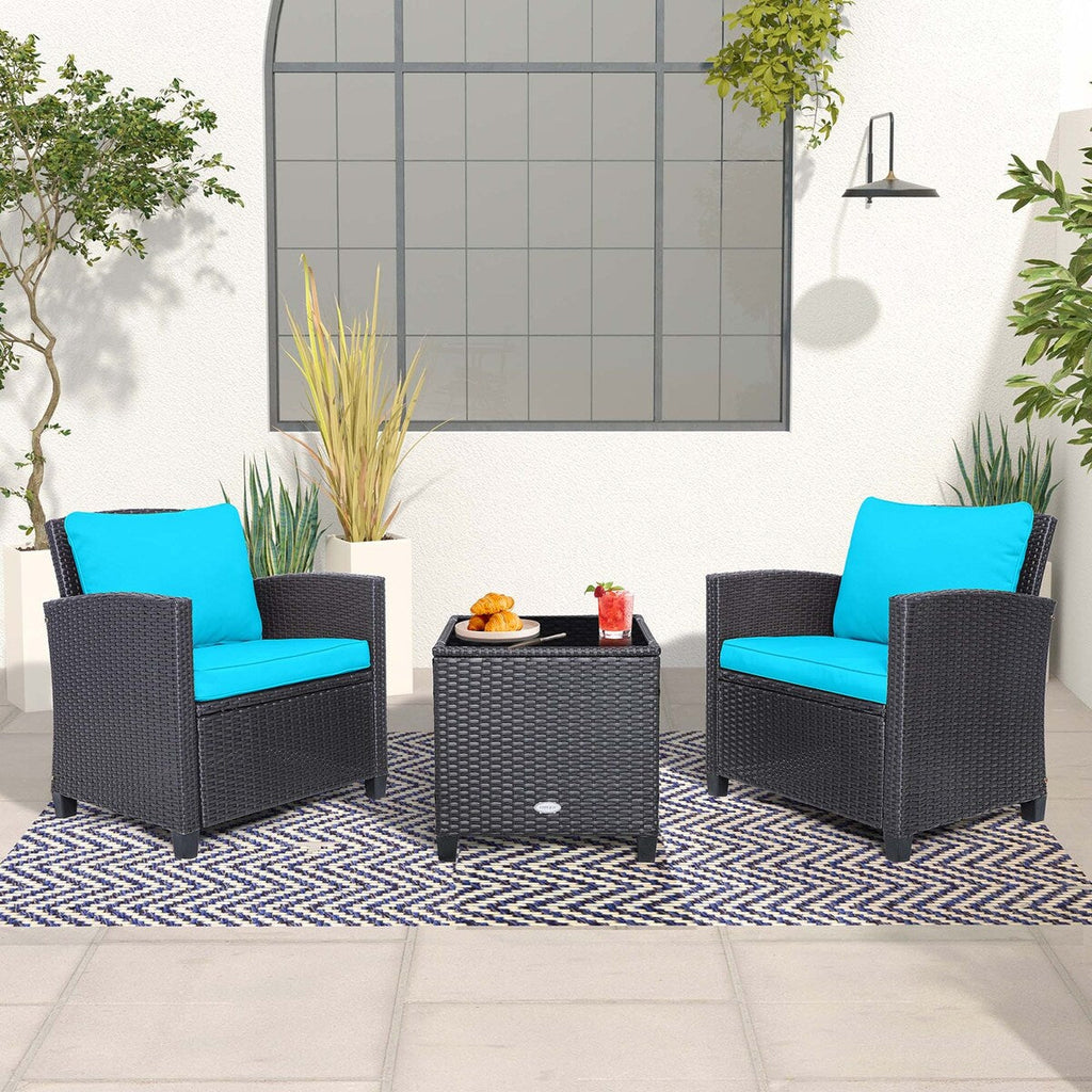 Ensemble de 3 meubles de patio en osier pour balcon avec housses de coussin