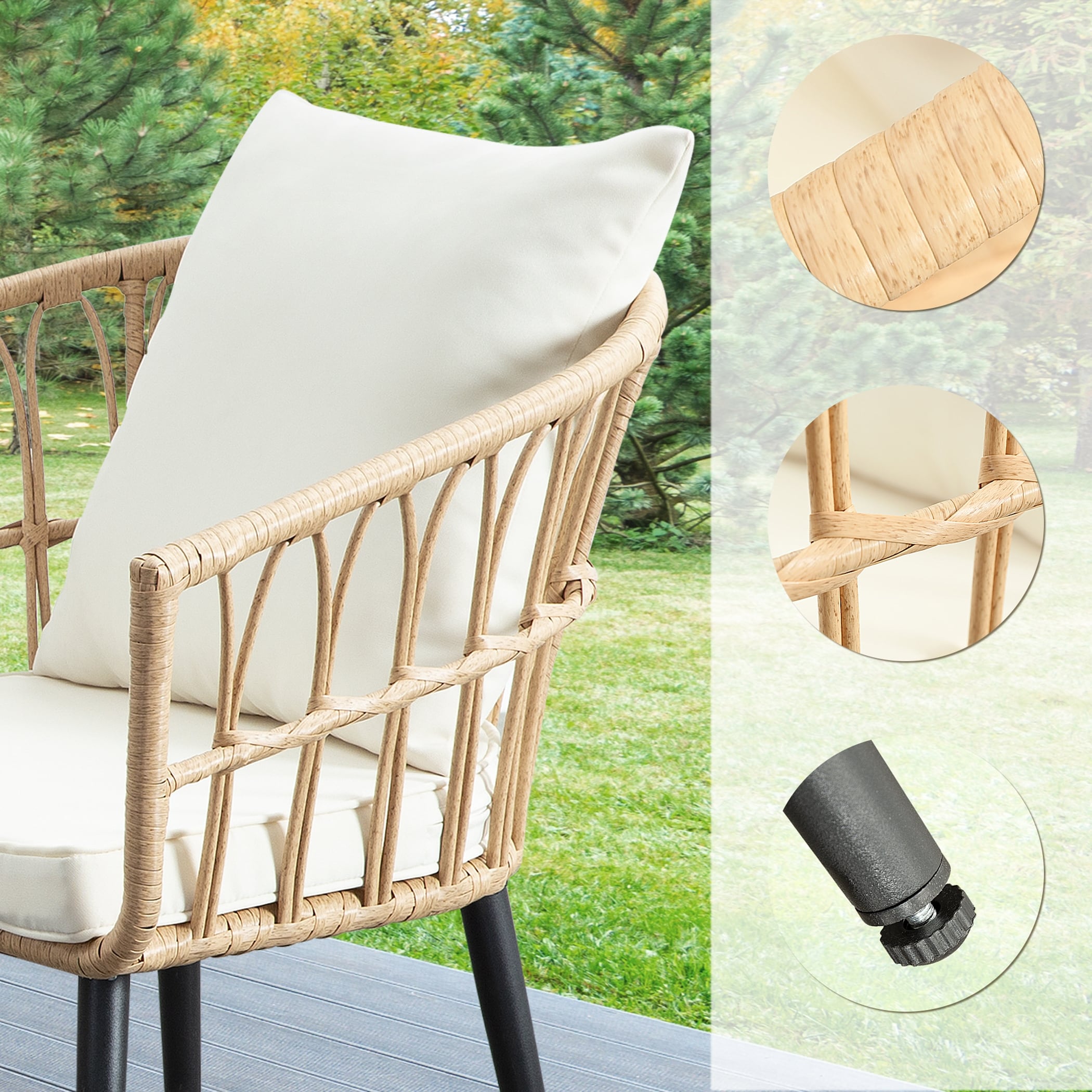 Ensemble de conversation pour patio en rotin et osier 3 pièces