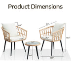 Ensemble de conversation pour patio en rotin et osier 3 pièces