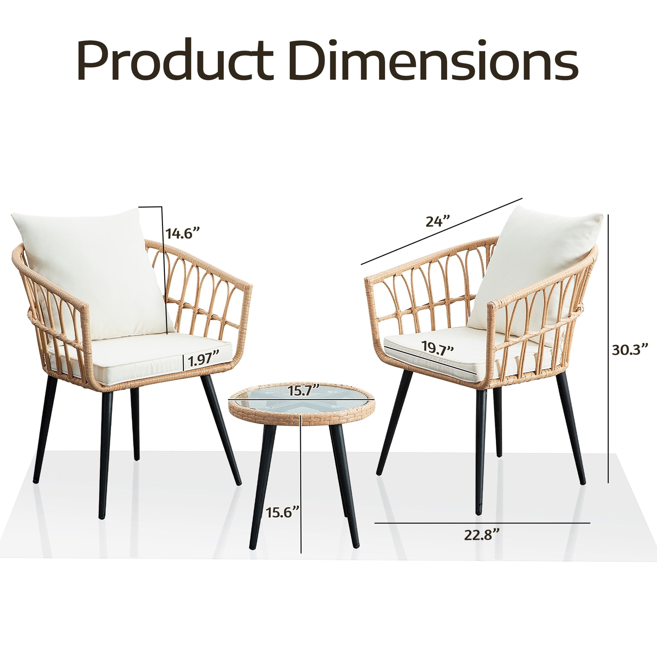 Ensemble de conversation pour patio en rotin et osier 3 pièces