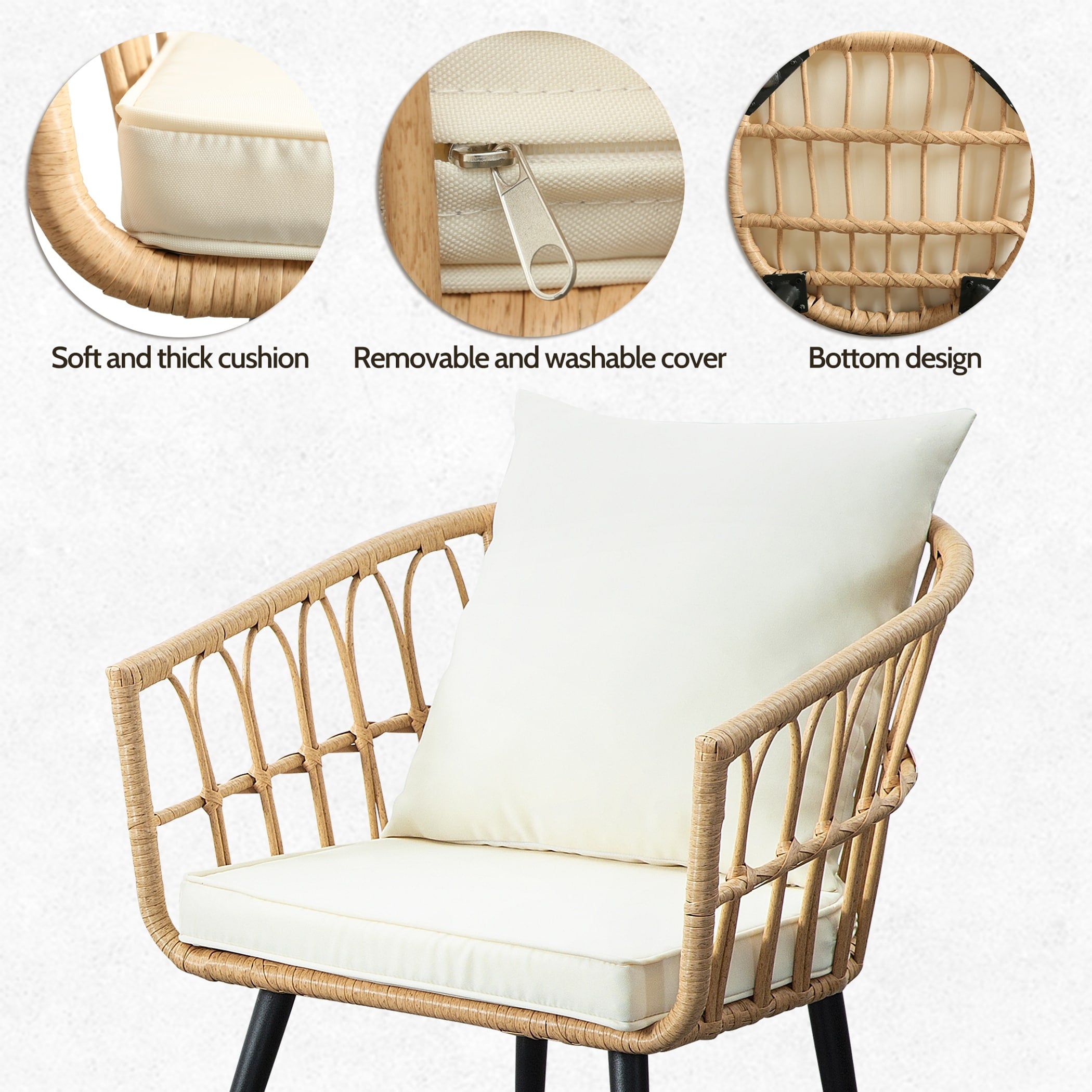 Ensemble de conversation pour patio en rotin et osier 3 pièces