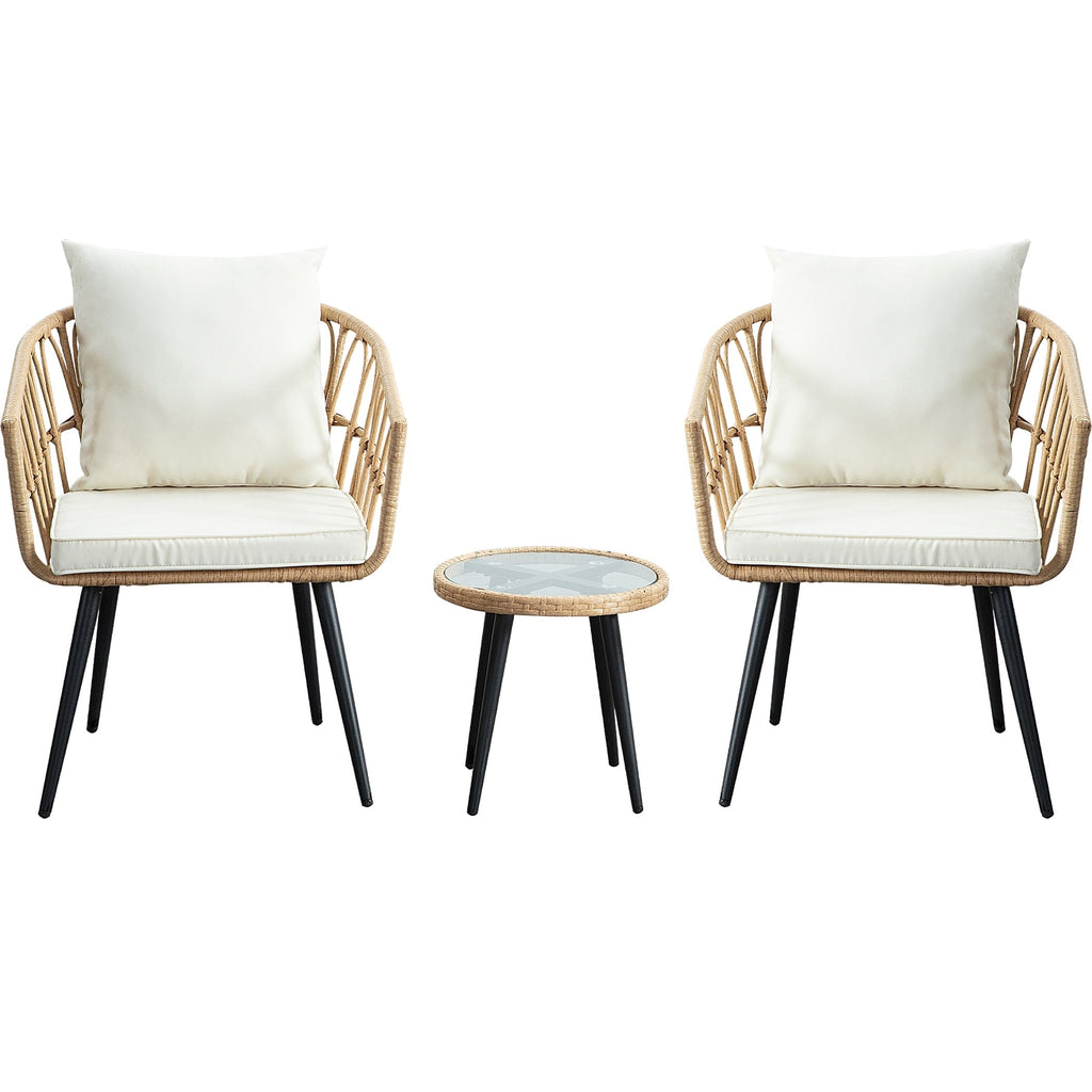 Ensemble de conversation pour patio en rotin et osier 3 pièces