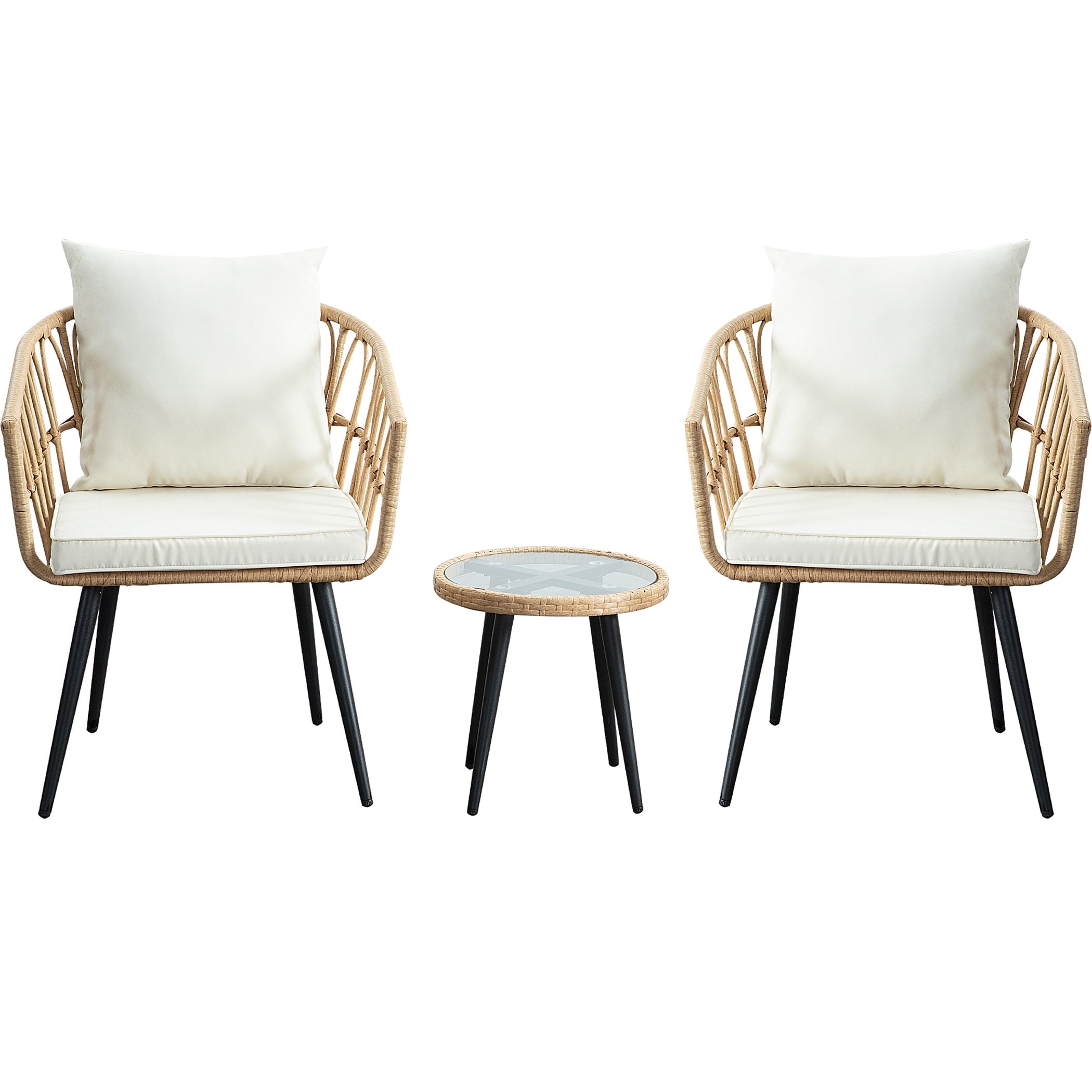 Ensemble de conversation pour patio en rotin et osier 3 pièces