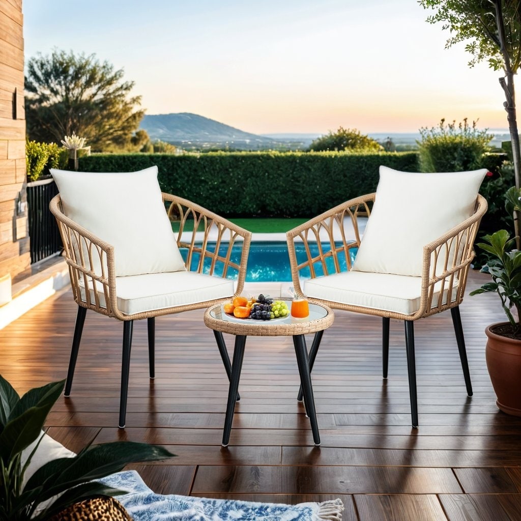 Ensemble de conversation pour patio en rotin et osier 3 pièces