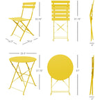 Ensemble bistrot pliant en métal 3 pièces, résistant aux intempéries, pour l'extérieur et l'intérieur, idéal pour la terrasse, la cour et le jardin.