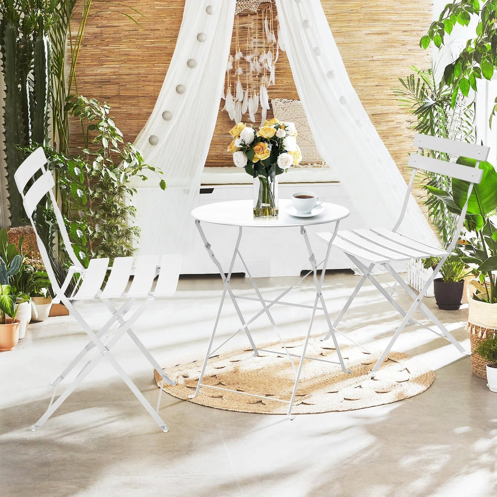 Ensemble bistrot pliant en métal 3 pièces, résistant aux intempéries, pour l'extérieur et l'intérieur, idéal pour la terrasse, la cour et le jardin.