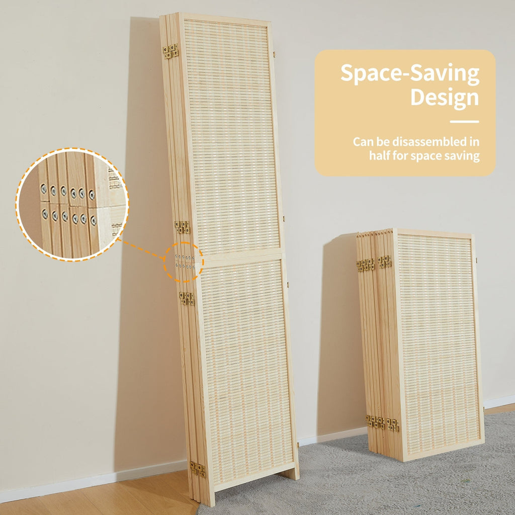 Paravent en bambou 4/6 panneaux, 1,8 m, amovible, pour séparation de pièce, écran de confidentialité pliable