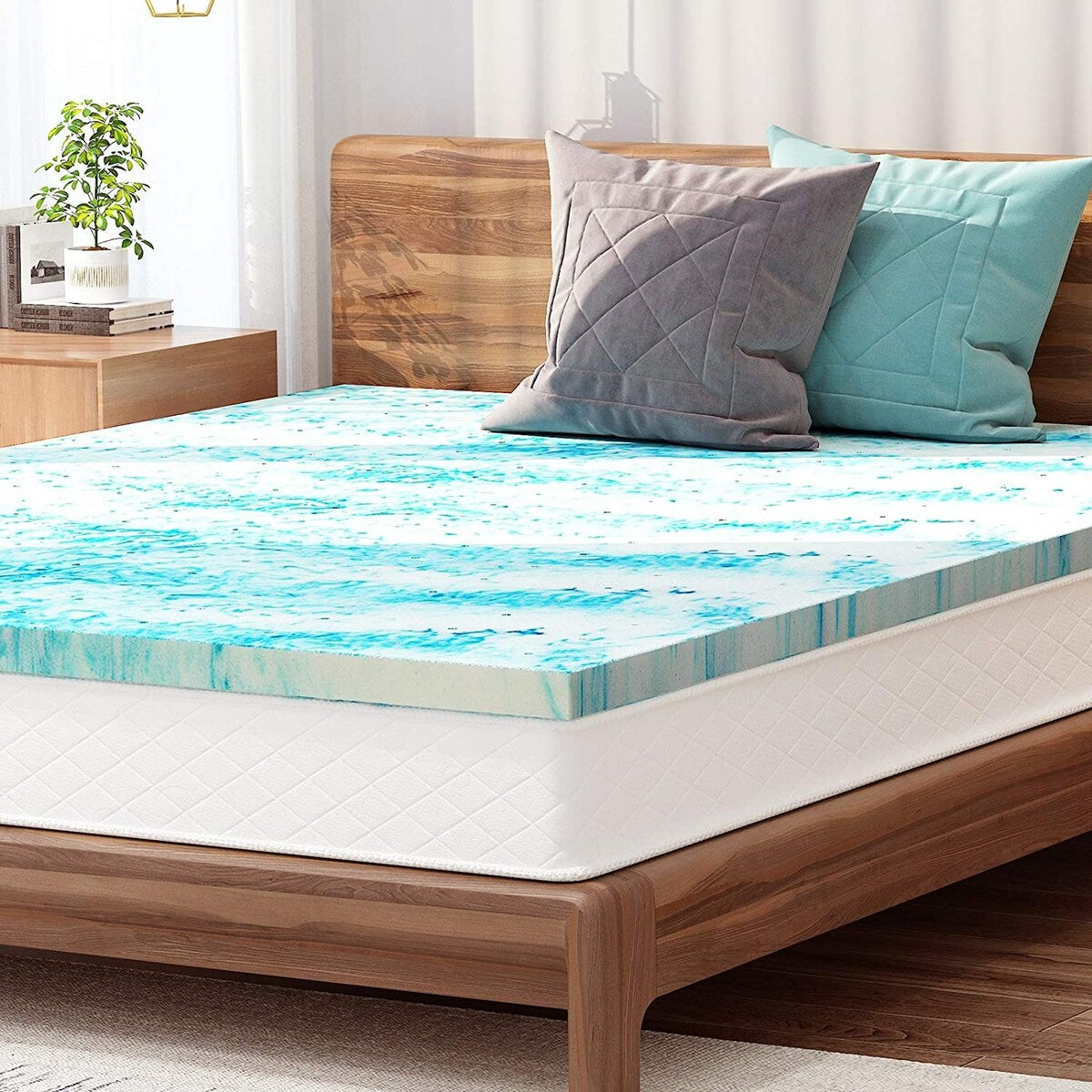 Surmatelas en mousse à mémoire de forme avec gel rafraîchissant de 10 cm et mousse ventilée CertiPUR-US