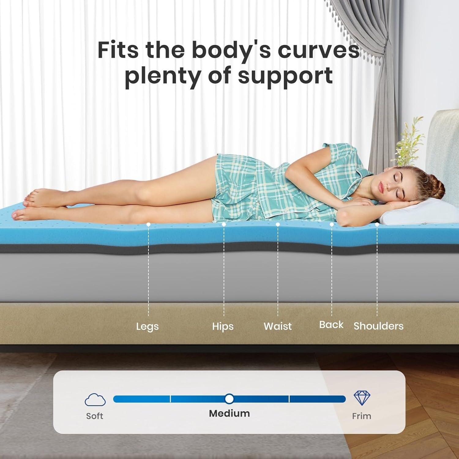 Surmatelas en mousse à mémoire de forme de 10 cm, entièrement en gel, rafraîchissant, soulageant la pression et soulageant les douleurs dorsales, CertiPUR