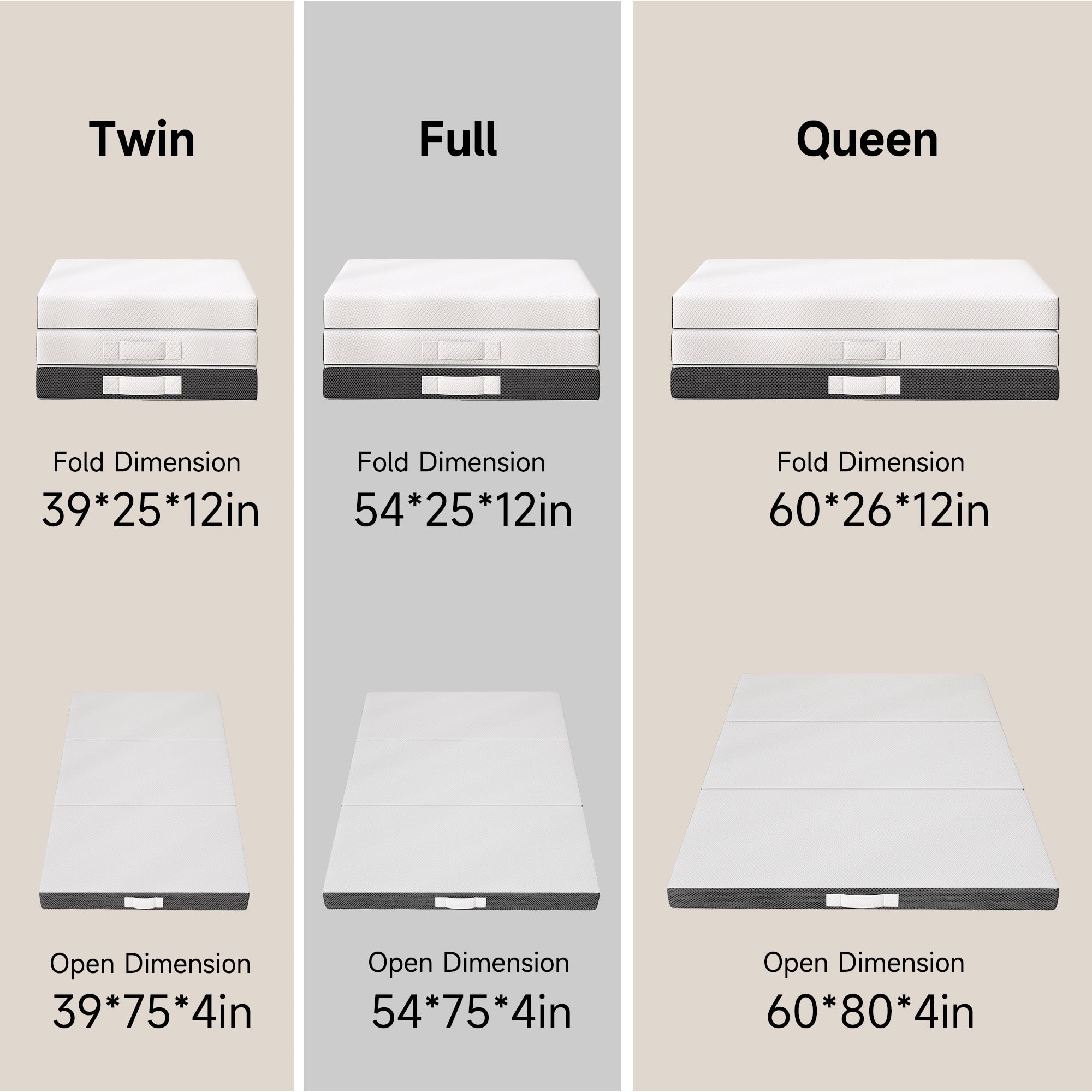Matelas en mousse à mémoire de forme rafraîchissante à trois volets de 4 pouces