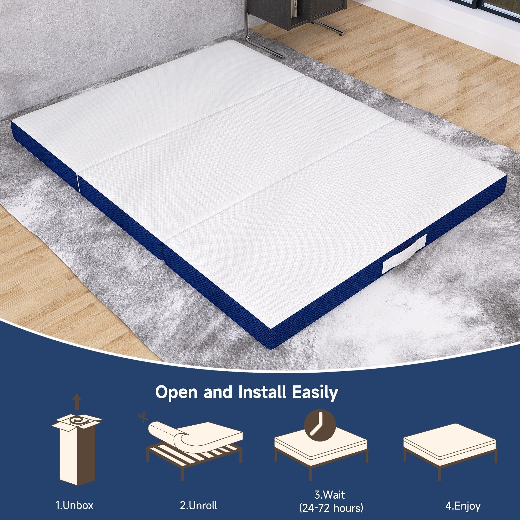 Matelas en mousse à mémoire de forme rafraîchissante à trois volets de 4 pouces