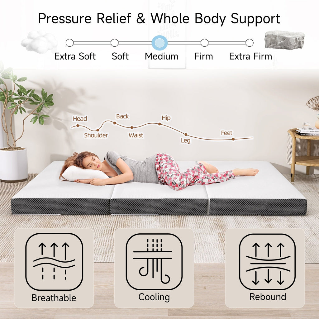 Matelas en mousse à mémoire de forme rafraîchissante à trois volets de 4 pouces