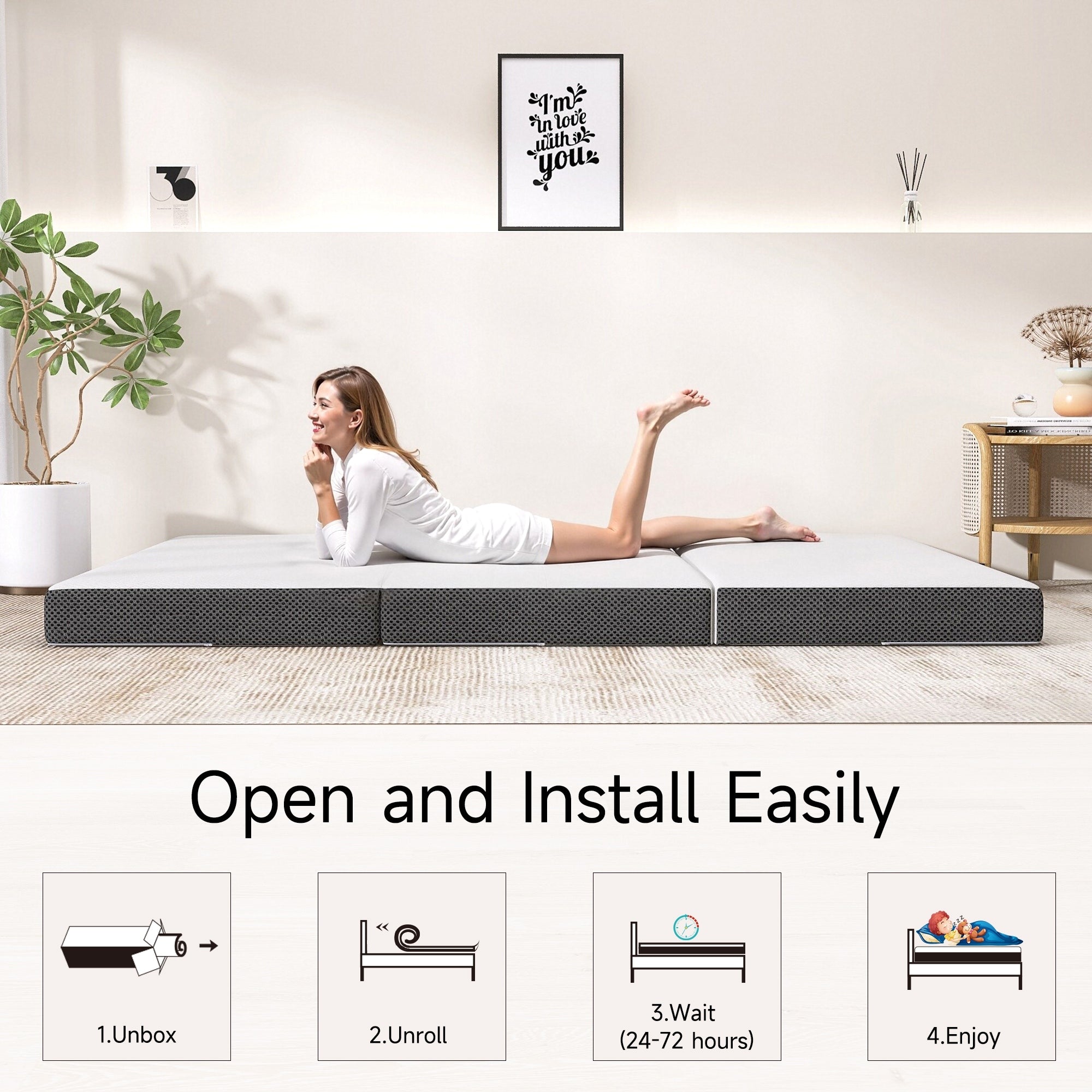 Matelas en mousse à mémoire de forme rafraîchissante à trois volets de 4 pouces