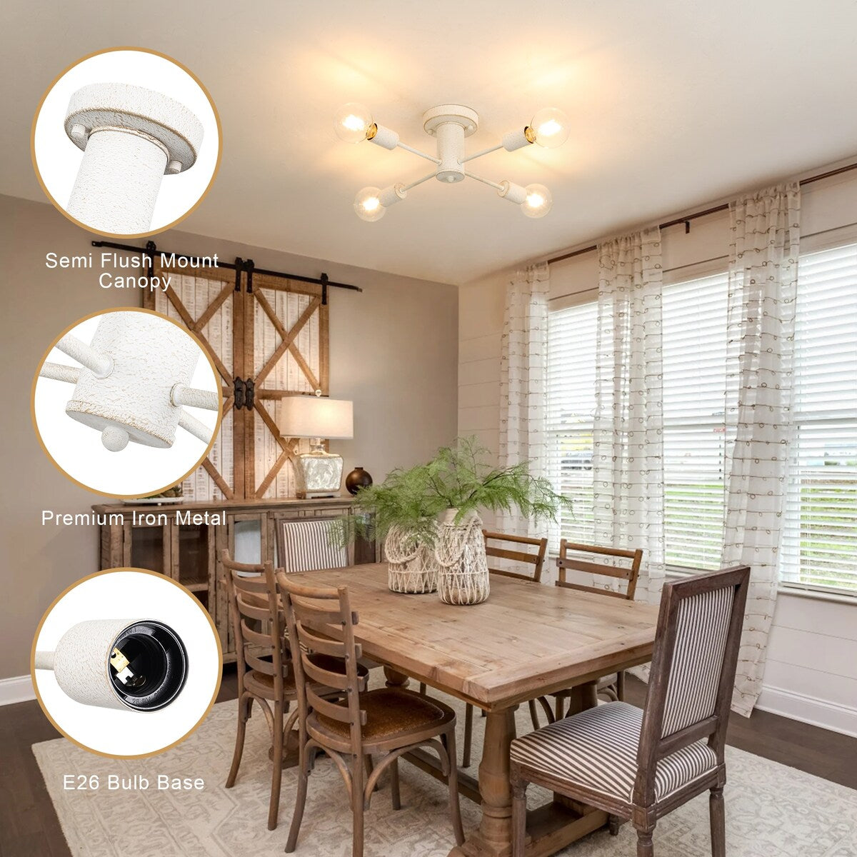 Plafonnier semi-encastré industriel à 4 lampes pour cuisine, salle à manger, chambre à coucher, bureau, salon - N/A