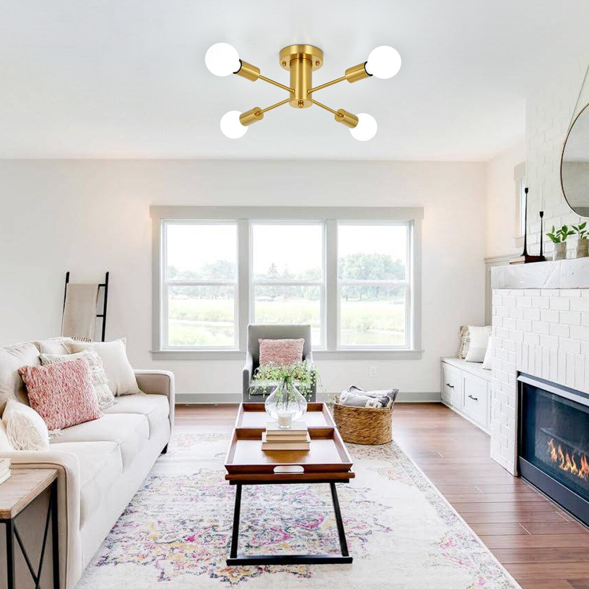 Plafonnier semi-encastré industriel à 4 lampes pour cuisine, salle à manger, chambre à coucher, bureau, salon - N/A