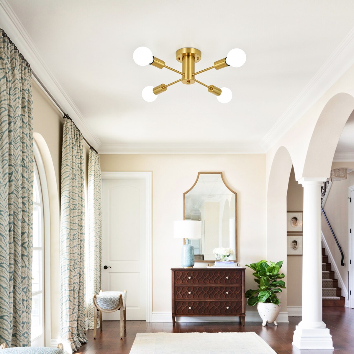 Plafonnier semi-encastré industriel à 4 lampes pour cuisine, salle à manger, chambre à coucher, bureau, salon - N/A