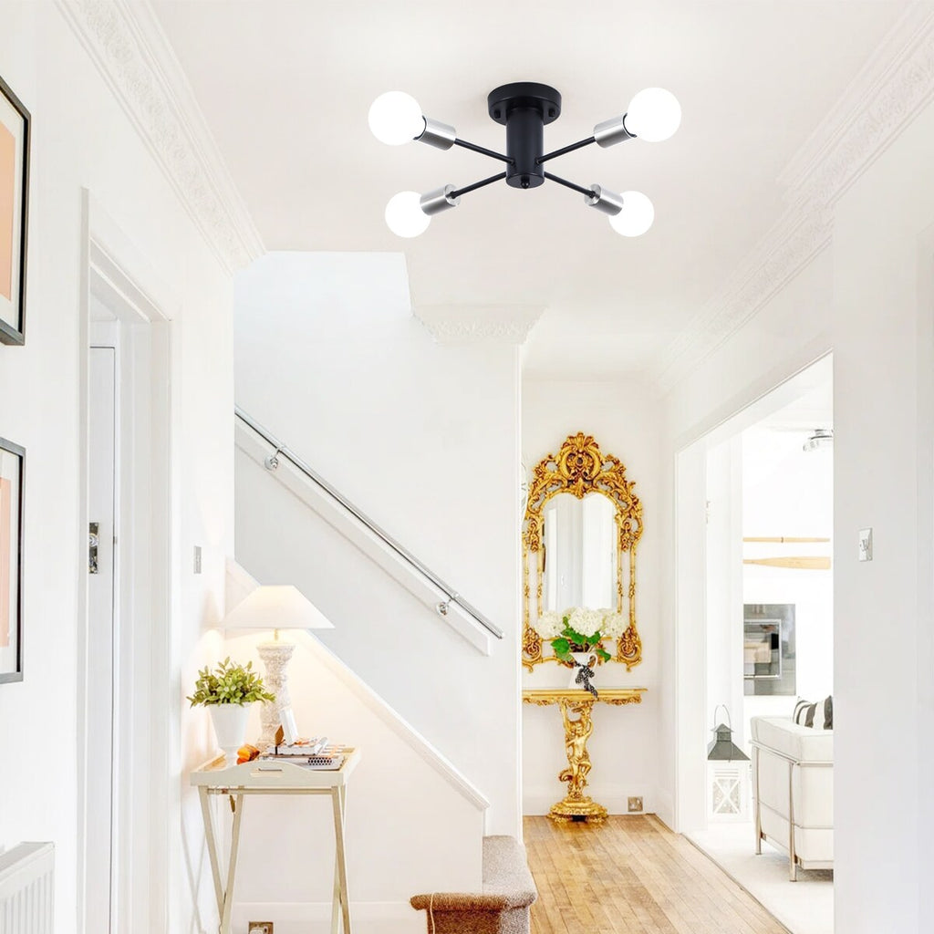 Plafonnier semi-encastré industriel à 4 lampes pour cuisine, salle à manger, chambre à coucher, bureau, salon - N/A