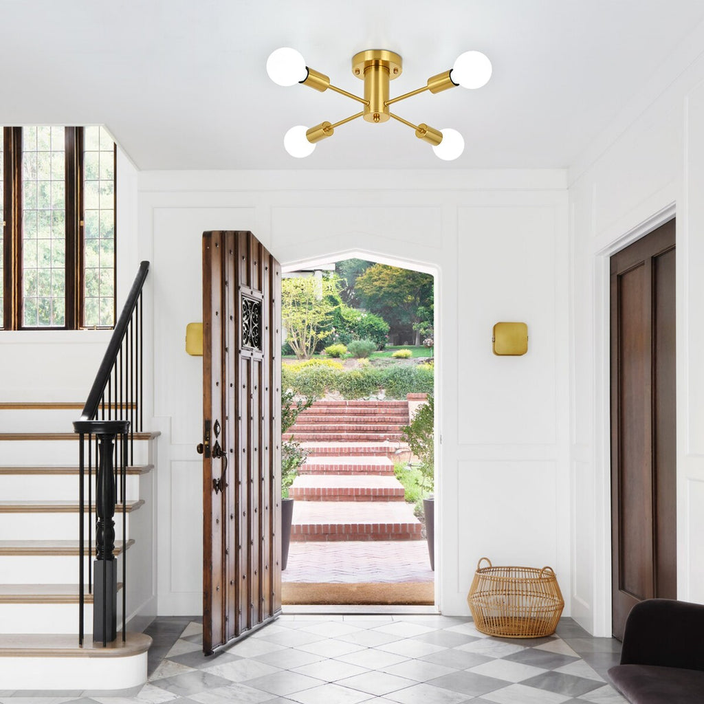 Plafonnier semi-encastré industriel à 4 lampes pour cuisine, salle à manger, chambre à coucher, bureau, salon - N/A