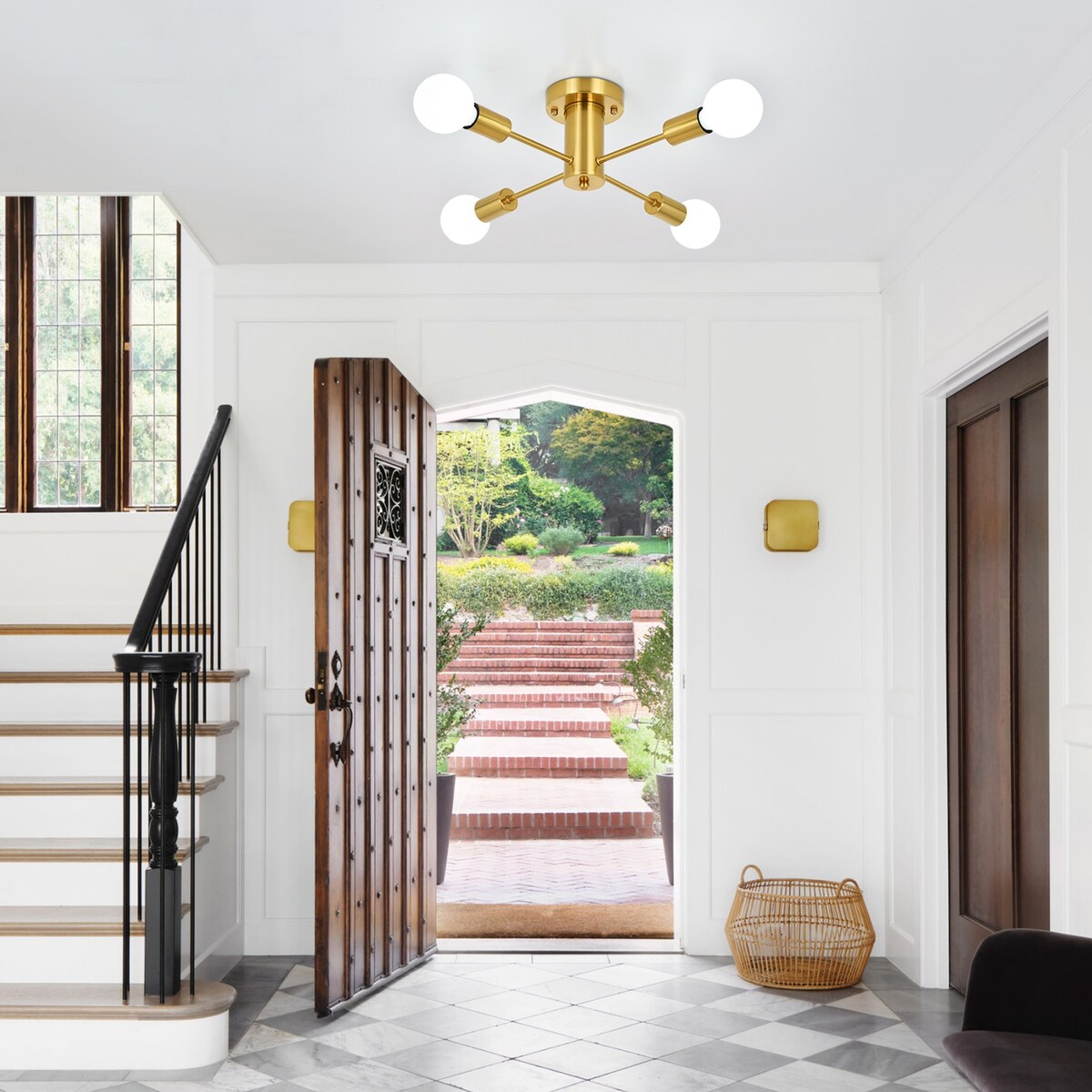 Plafonnier semi-encastré industriel à 4 lampes pour cuisine, salle à manger, chambre à coucher, bureau, salon - N/A