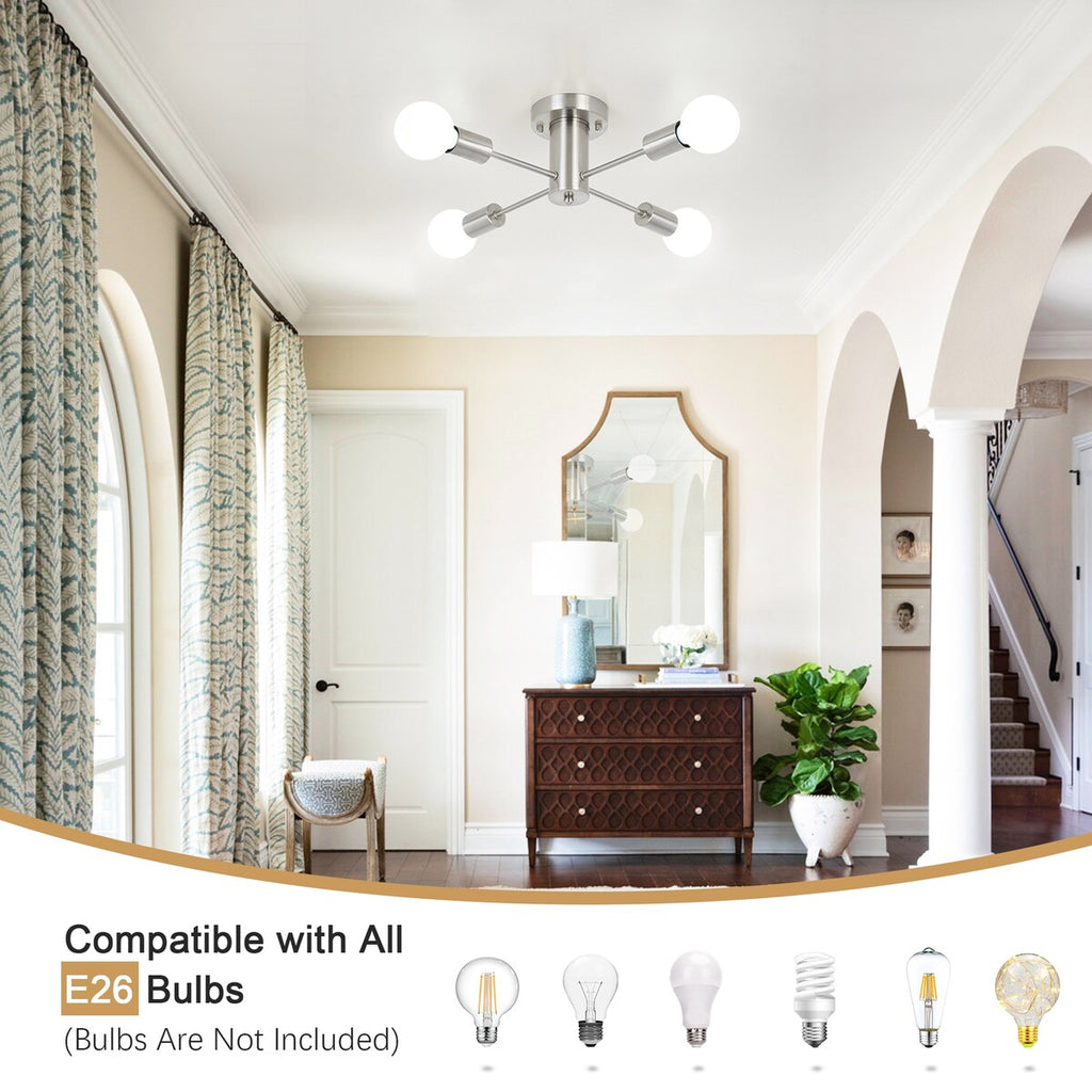 Plafonnier semi-encastré industriel à 4 lampes pour cuisine, salle à manger, chambre à coucher, bureau, salon - N/A