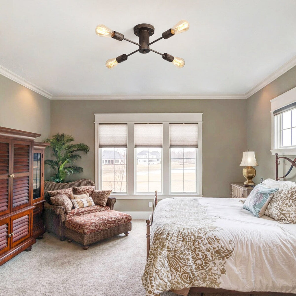 Plafonnier semi-encastré industriel à 4 lampes pour cuisine, salle à manger, chambre à coucher, bureau, salon - N/A