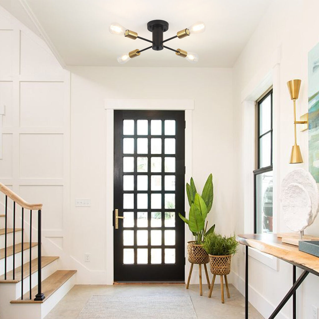 Plafonnier semi-encastré industriel à 4 lampes pour cuisine, salle à manger, chambre à coucher, bureau, salon - N/A