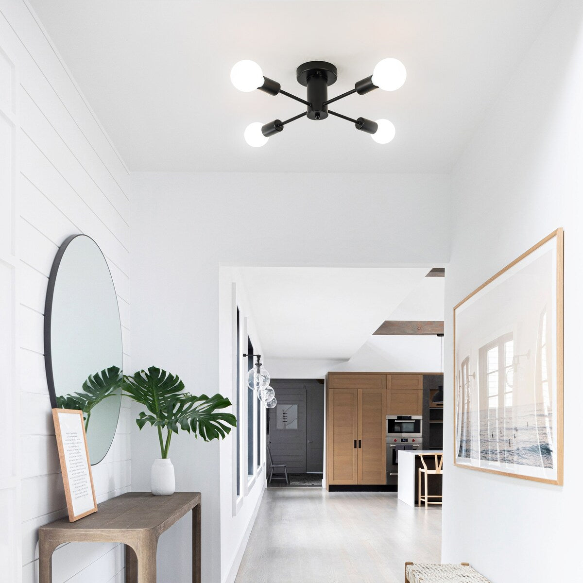 Plafonnier semi-encastré industriel à 4 lampes pour cuisine, salle à manger, chambre à coucher, bureau, salon - N/A