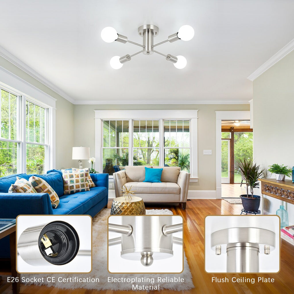 Plafonnier semi-encastré industriel à 4 lampes pour cuisine, salle à manger, chambre à coucher, bureau, salon - N/A