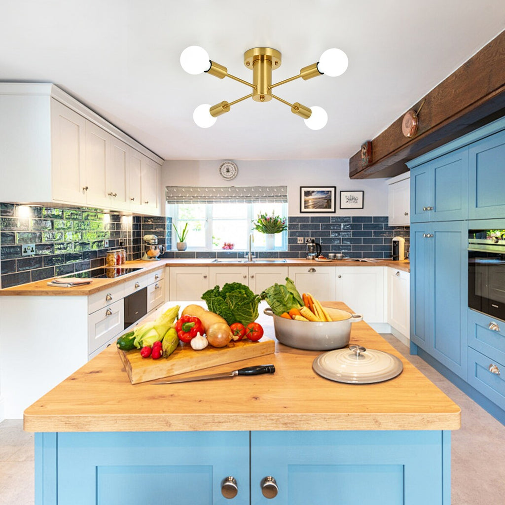 Plafonnier semi-encastré industriel à 4 lampes pour cuisine, salle à manger, chambre à coucher, bureau, salon - N/A