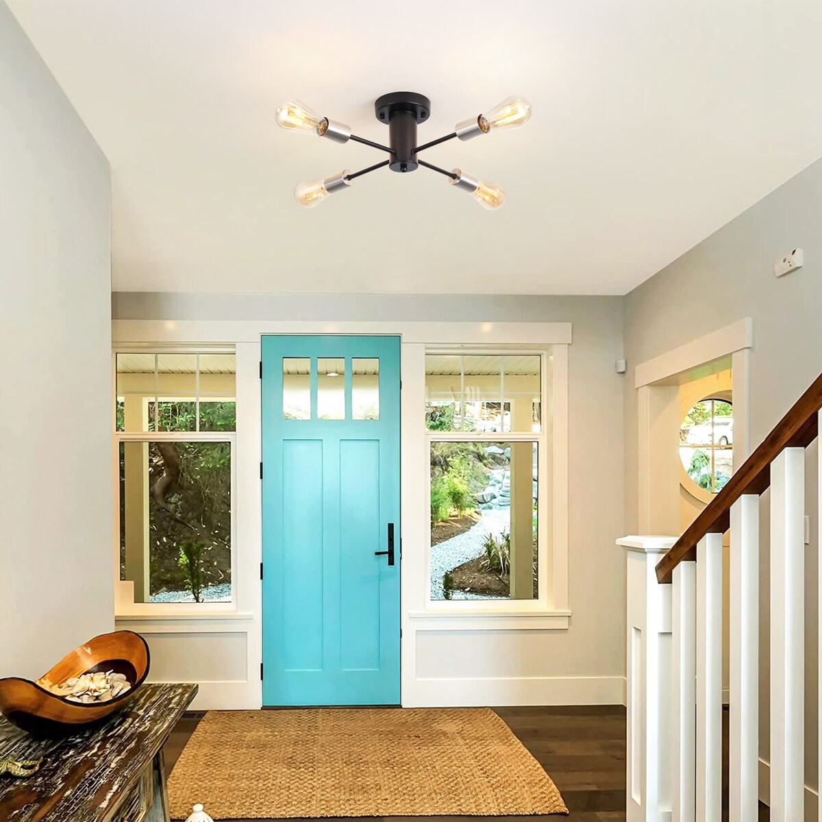 Plafonnier semi-encastré industriel à 4 lampes pour cuisine, salle à manger, chambre à coucher, bureau, salon - N/A