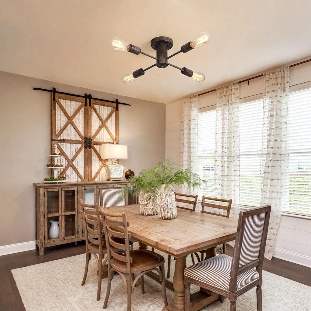 Plafonnier semi-encastré industriel à 4 lampes pour cuisine, salle à manger, chambre à coucher, bureau, salon - N/A