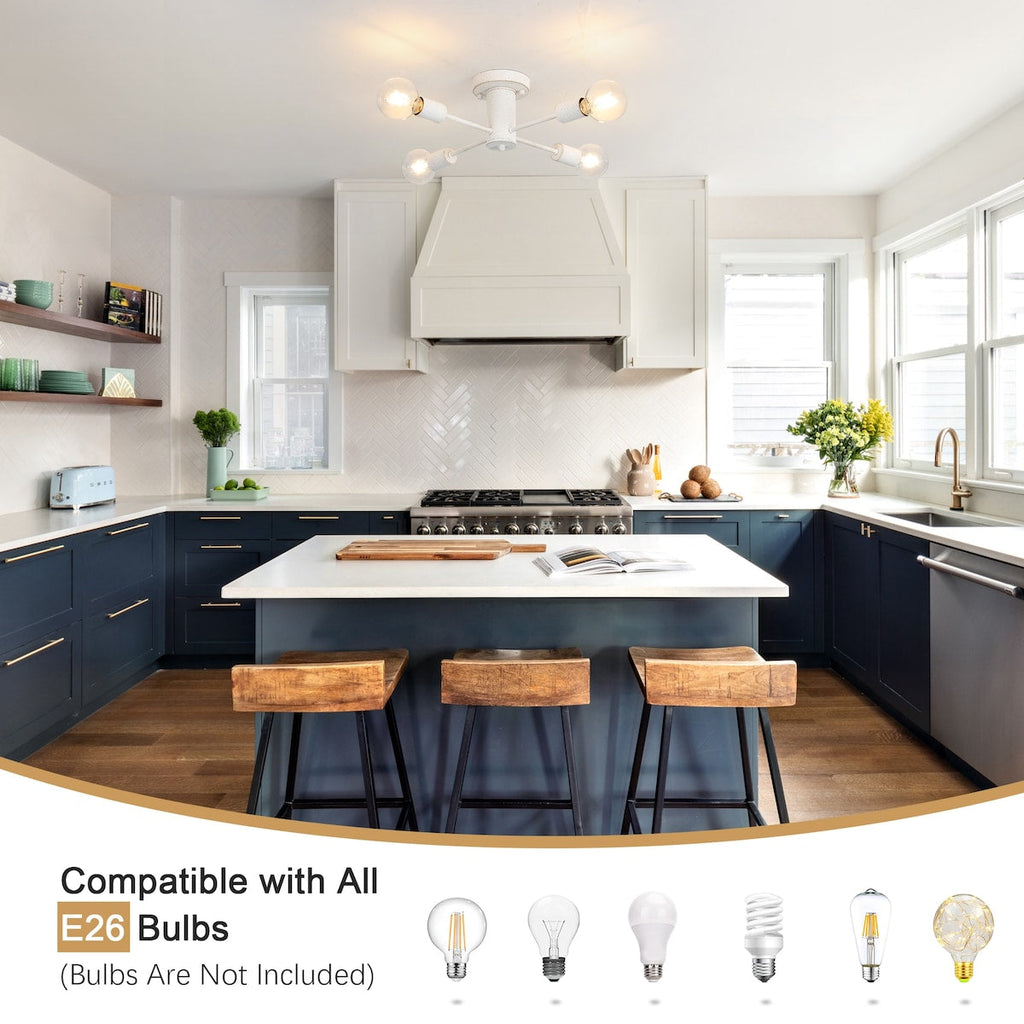 Plafonnier semi-encastré industriel à 4 lampes pour cuisine, salle à manger, chambre à coucher, bureau, salon - N/A