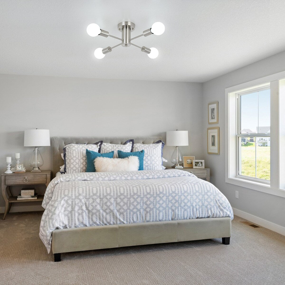 Plafonnier semi-encastré industriel à 4 lampes pour cuisine, salle à manger, chambre à coucher, bureau, salon - N/A