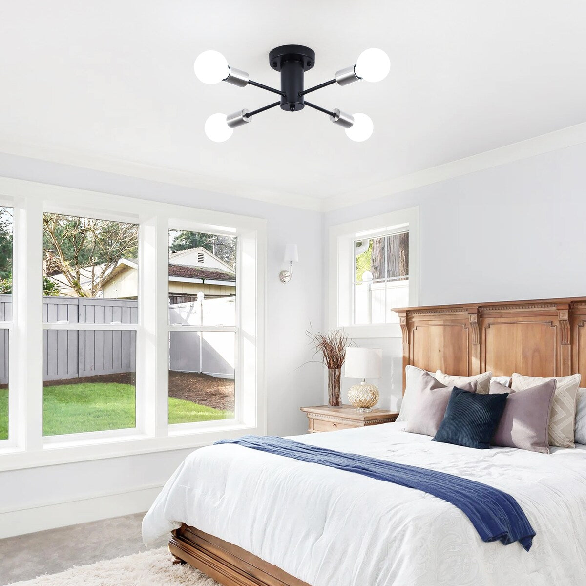 Plafonnier semi-encastré industriel à 4 lampes pour cuisine, salle à manger, chambre à coucher, bureau, salon - N/A