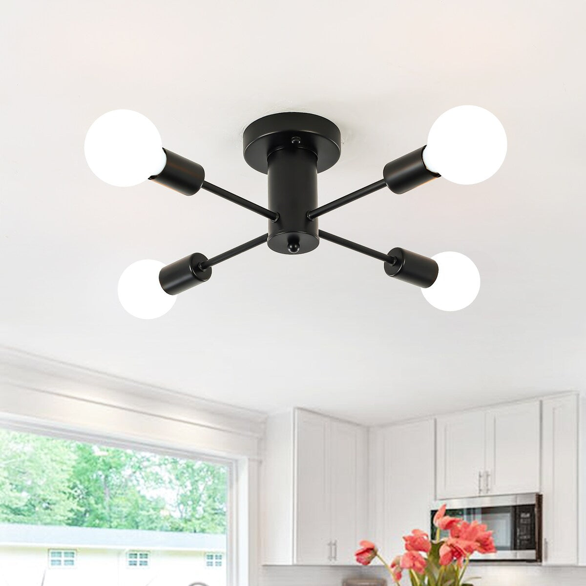 Plafonnier semi-encastré industriel à 4 lampes pour cuisine, salle à manger, chambre à coucher, bureau, salon - N/A
