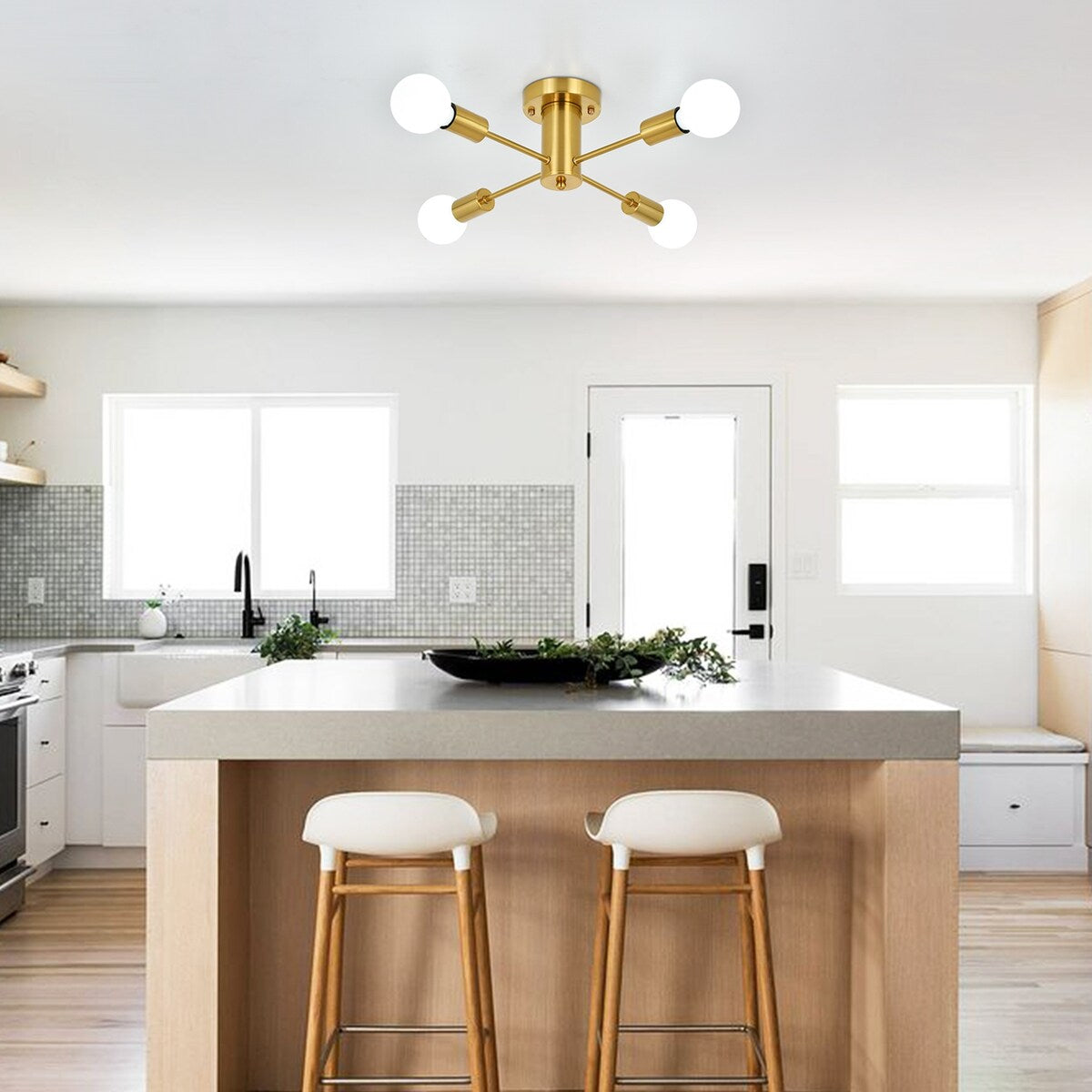 Plafonnier semi-encastré industriel à 4 lampes pour cuisine, salle à manger, chambre à coucher, bureau, salon - N/A