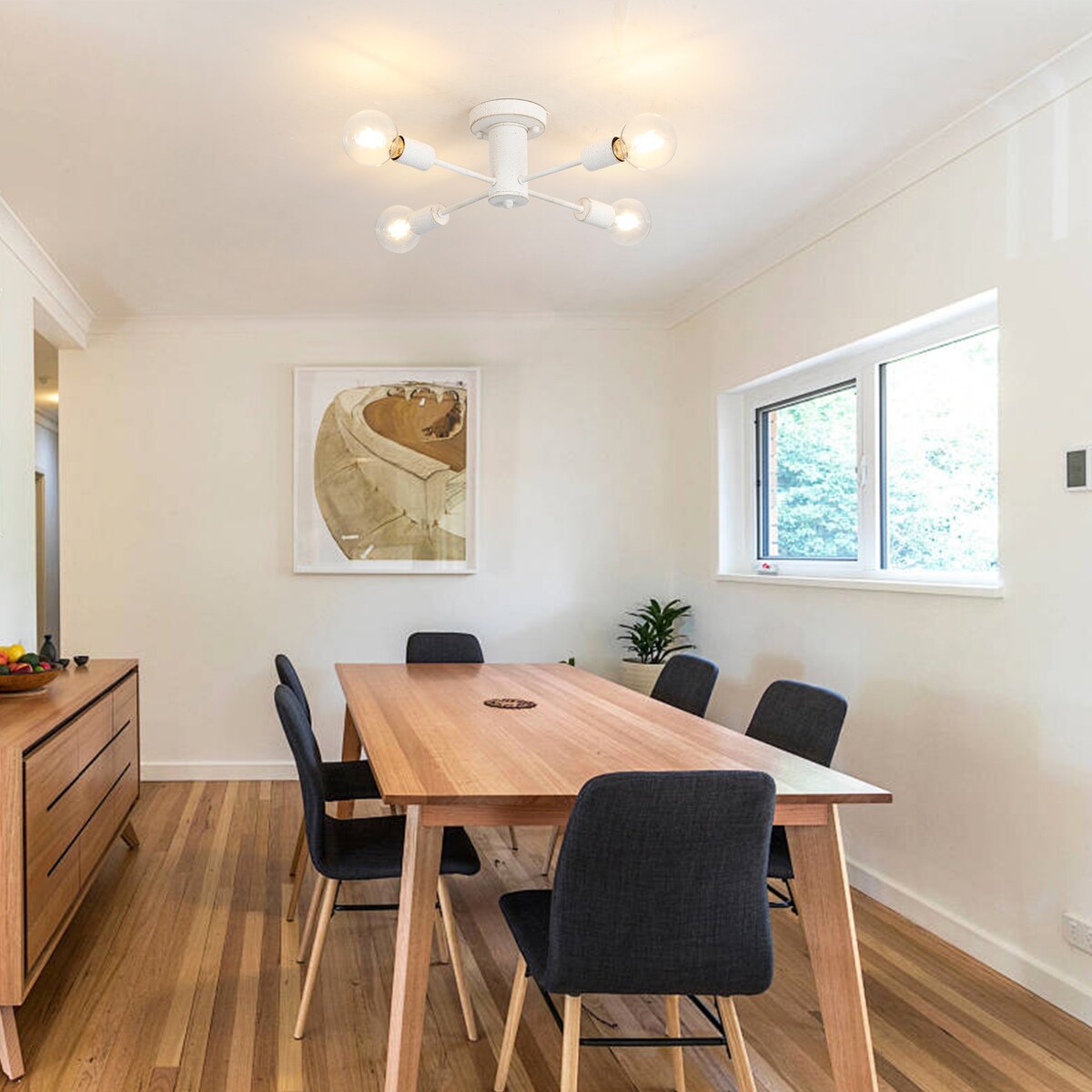 Plafonnier semi-encastré industriel à 4 lampes pour cuisine, salle à manger, chambre à coucher, bureau, salon - N/A