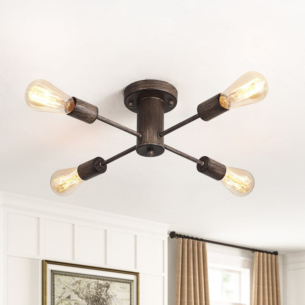 Plafonnier semi-encastré industriel à 4 lampes pour cuisine, salle à manger, chambre à coucher, bureau, salon - N/A