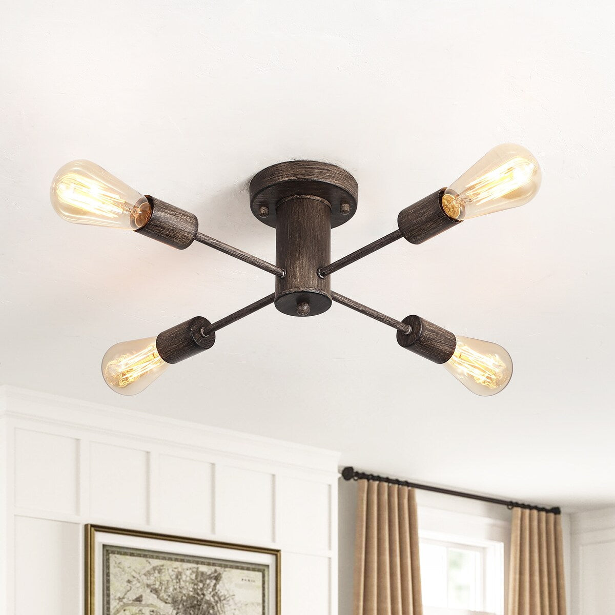 Plafonnier semi-encastré industriel à 4 lampes pour cuisine, salle à manger, chambre à coucher, bureau, salon - N/A