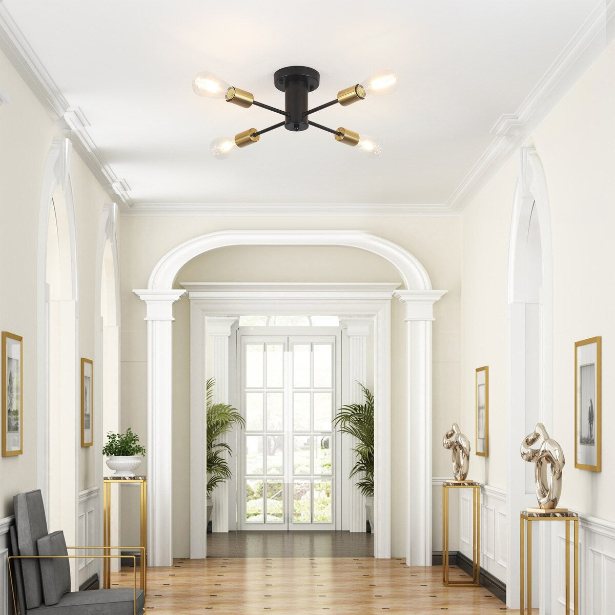 Plafonnier semi-encastré industriel à 4 lampes pour cuisine, salle à manger, chambre à coucher, bureau, salon - N/A